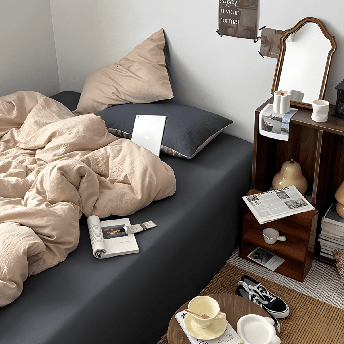 Two-Tone Cotton Bedding Set | Gray Base with Contrast Options - WhisperLinens