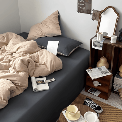 Two-Tone Cotton Bedding Set | Gray Base with Contrast Options - WhisperLinens