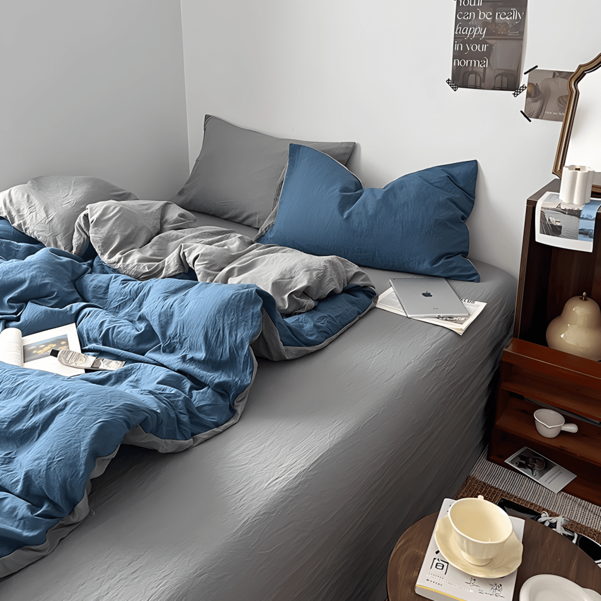 Two-Tone Cotton Bedding Set | Gray Base with Contrast Options - WhisperLinens