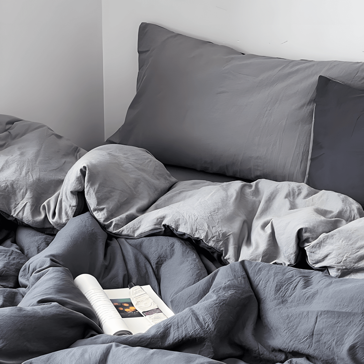 Two-Tone Cotton Bedding Set | Gray Base with Contrast Options - WhisperLinens