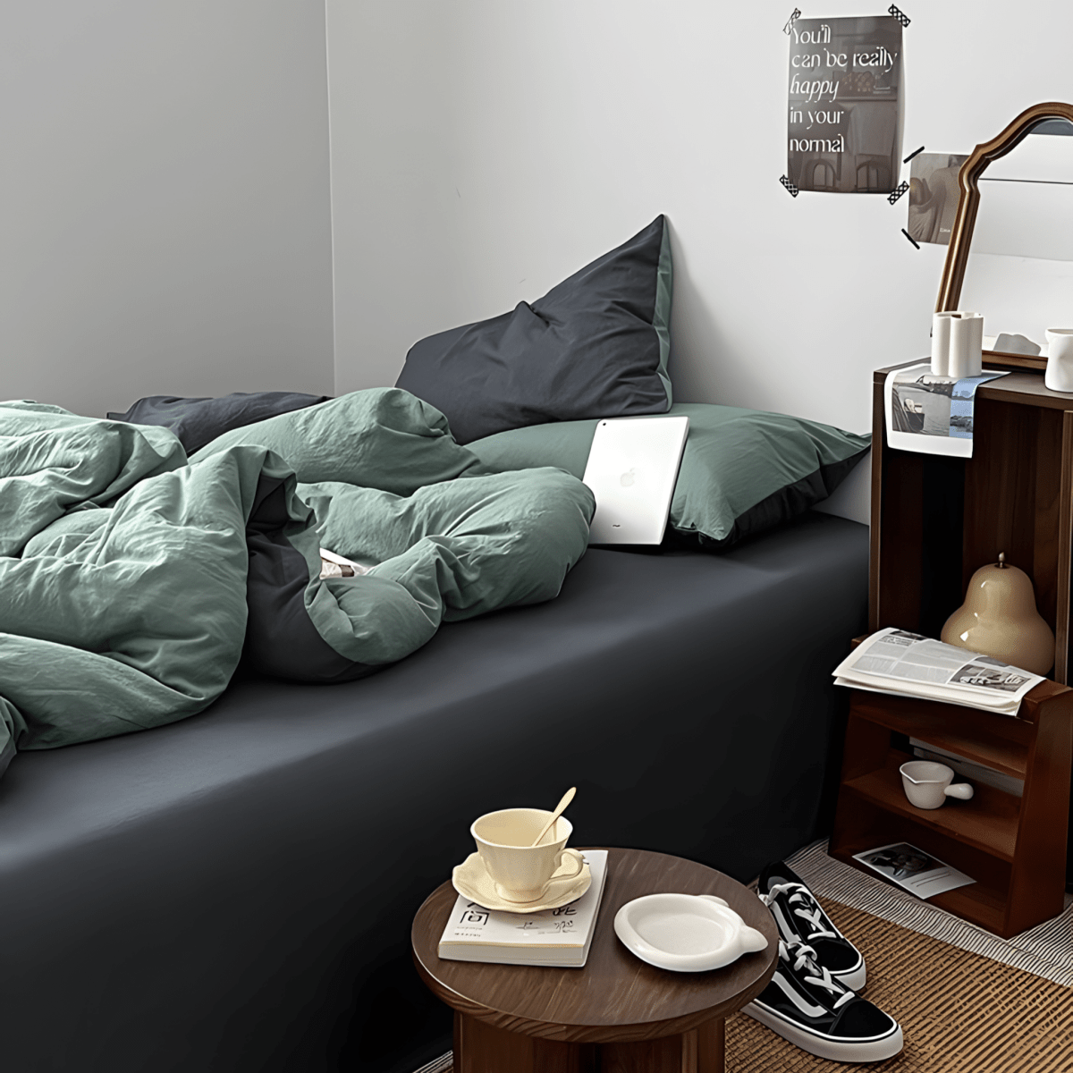 Two-Tone Cotton Bedding Set | Gray Base with Contrast Options - WhisperLinens