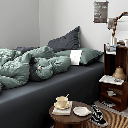 Two-Tone Cotton Bedding Set | Gray Base with Contrast Options - WhisperLinens