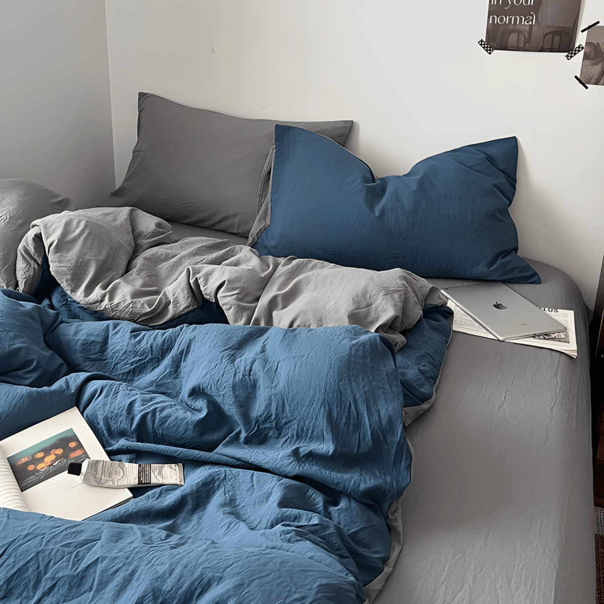 Two-Tone Cotton Bedding Set | Gray Base with Contrast Options - WhisperLinens