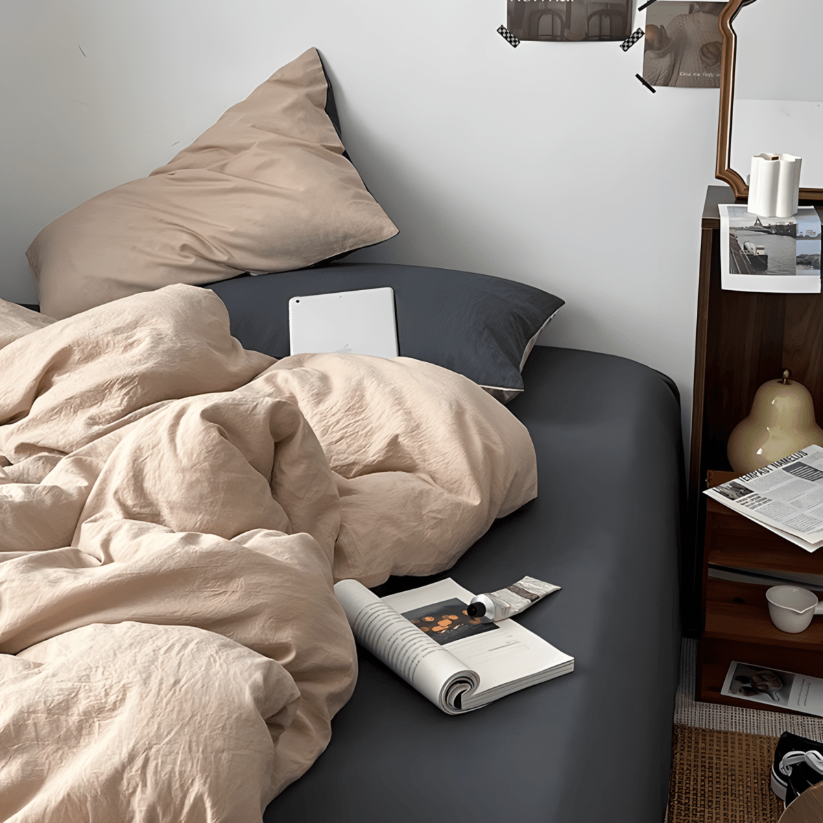 Two-Tone Cotton Bedding Set | Gray Base with Contrast Options - WhisperLinens