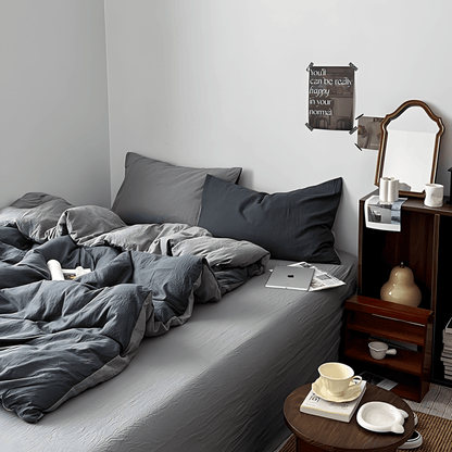 Two-Tone Cotton Bedding Set | Gray Base with Contrast Options - WhisperLinens