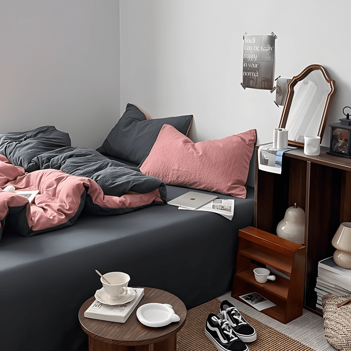 Two-Tone Cotton Bedding Set | Gray Base with Contrast Options - WhisperLinens