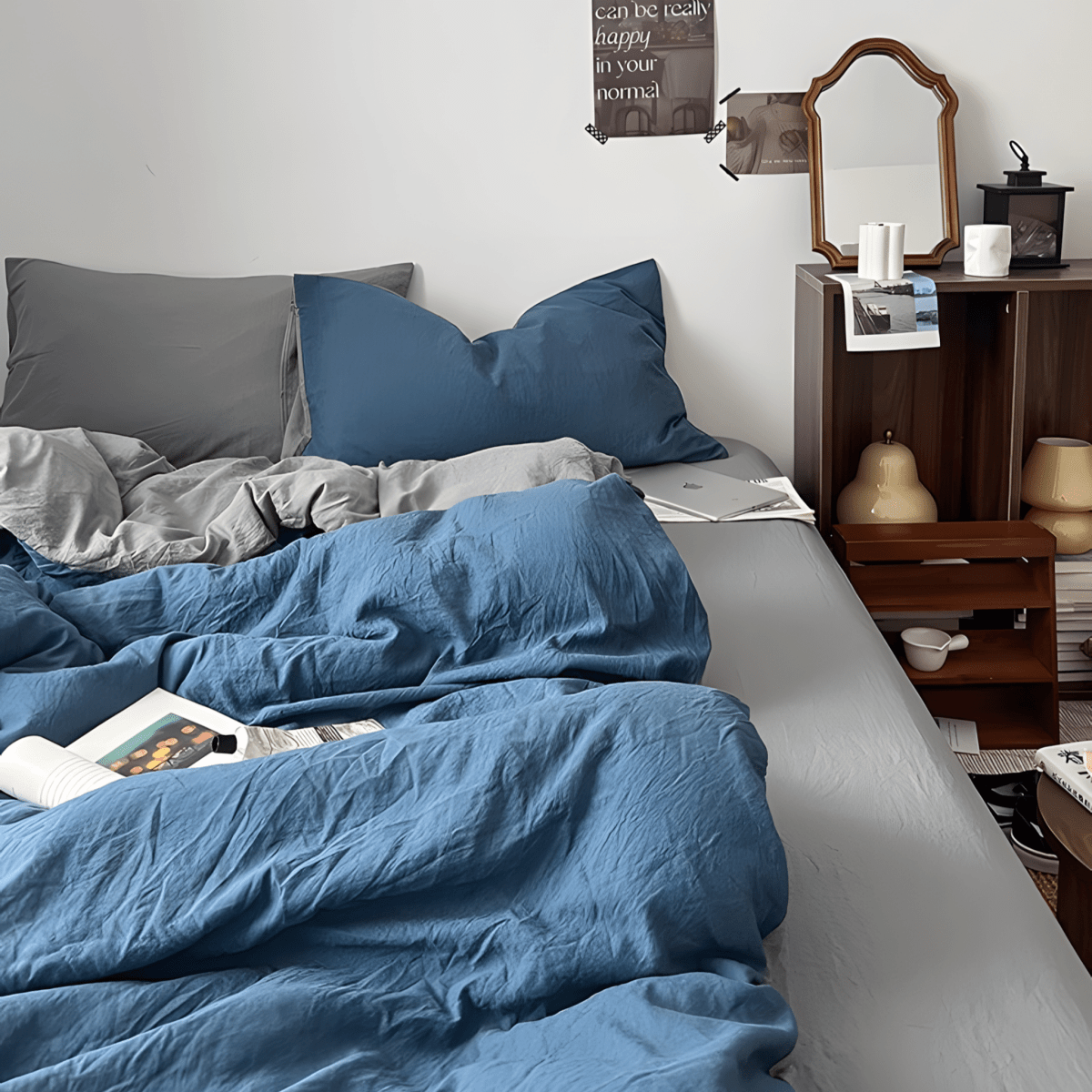 Two-Tone Cotton Bedding Set | Gray Base with Contrast Options - WhisperLinens