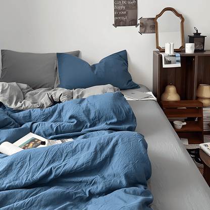 Two-Tone Cotton Bedding Set | Gray Base with Contrast Options - WhisperLinens