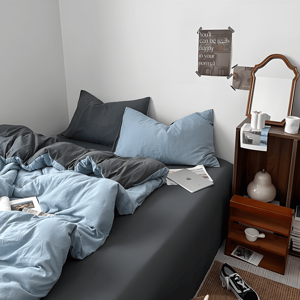 Two-Tone Cotton Bedding Set | Gray Base with Contrast Options - WhisperLinens