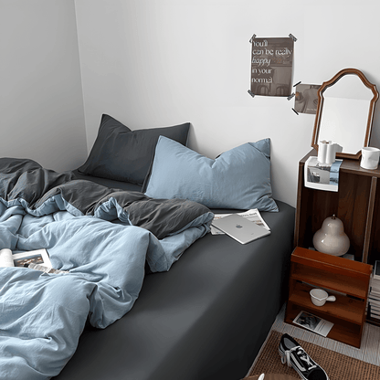 Two-Tone Cotton Bedding Set | Gray Base with Contrast Options - WhisperLinens