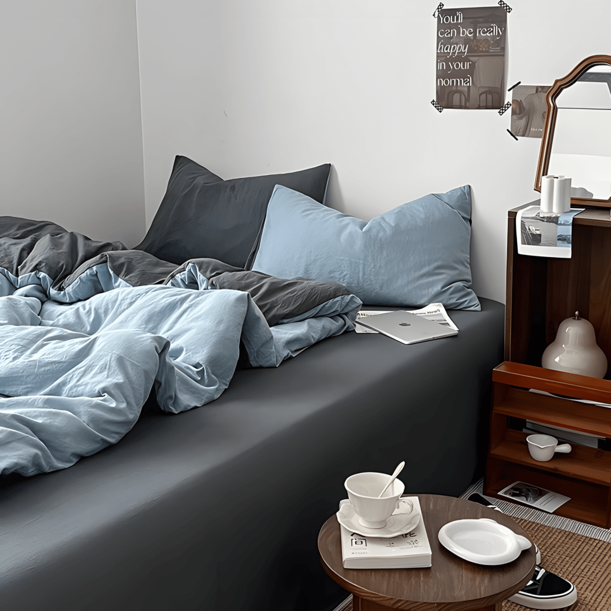 Two-Tone Cotton Bedding Set | Gray Base with Contrast Options - WhisperLinens