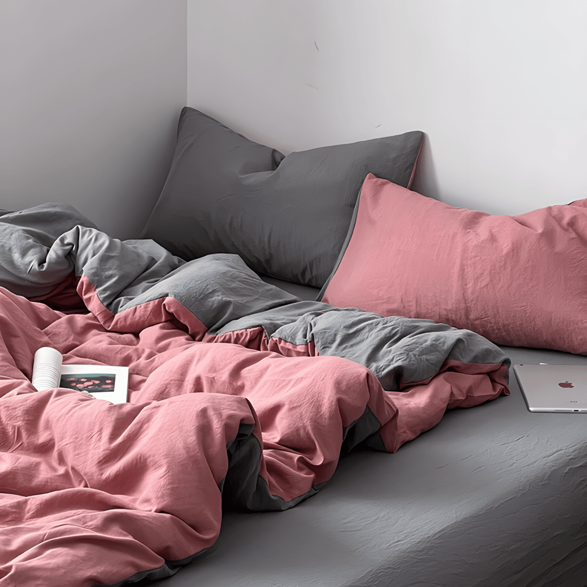 Two-Tone Cotton Bedding Set | Gray Base with Contrast Options - WhisperLinens