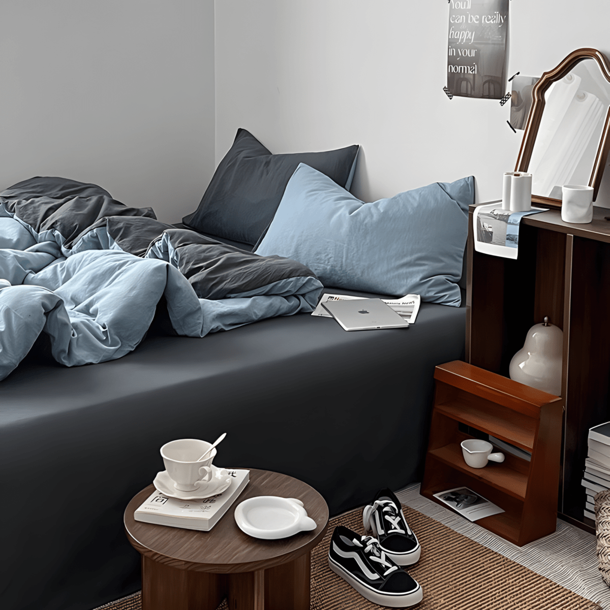 Two-Tone Cotton Bedding Set | Gray Base with Contrast Options - WhisperLinens
