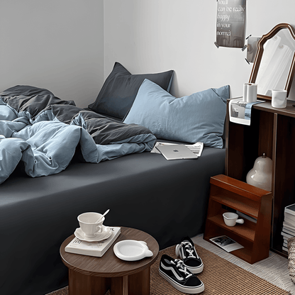 Two-Tone Cotton Bedding Set | Gray Base with Contrast Options - WhisperLinens