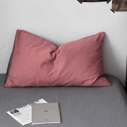 Two-Tone Cotton Bedding Set | Gray Base with Contrast Options - WhisperLinens