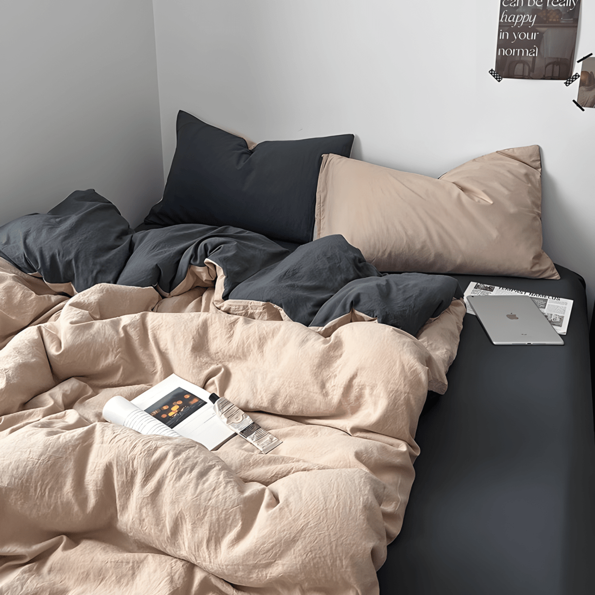 Two-Tone Cotton Bedding Set | Gray Base with Contrast Options - WhisperLinens