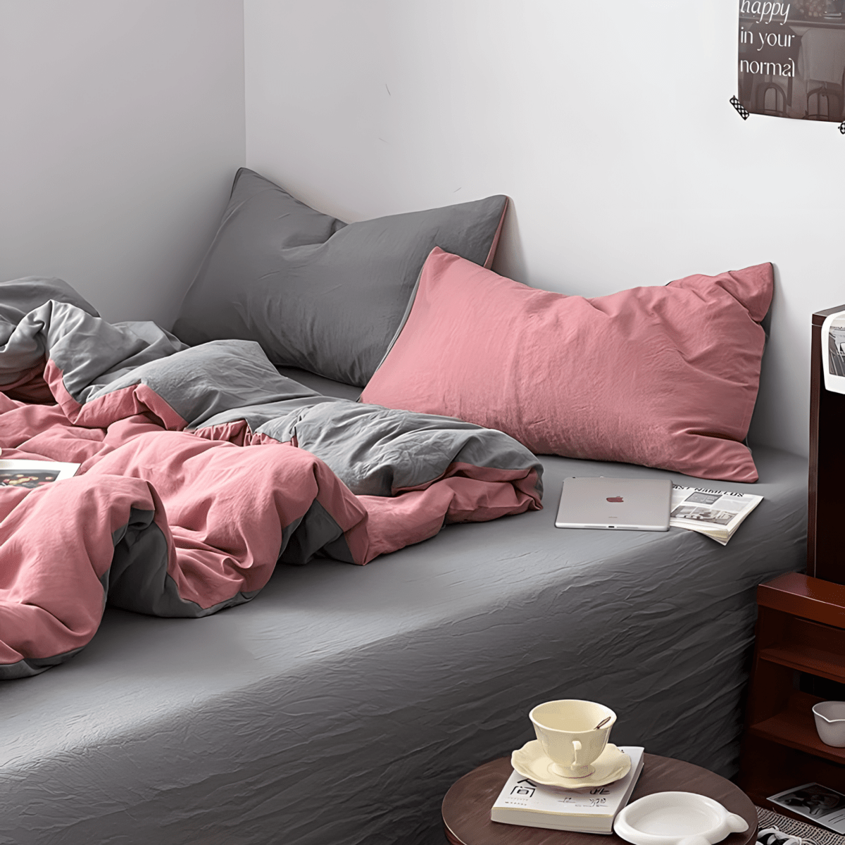 Two-Tone Cotton Bedding Set | Gray Base with Contrast Options - WhisperLinens