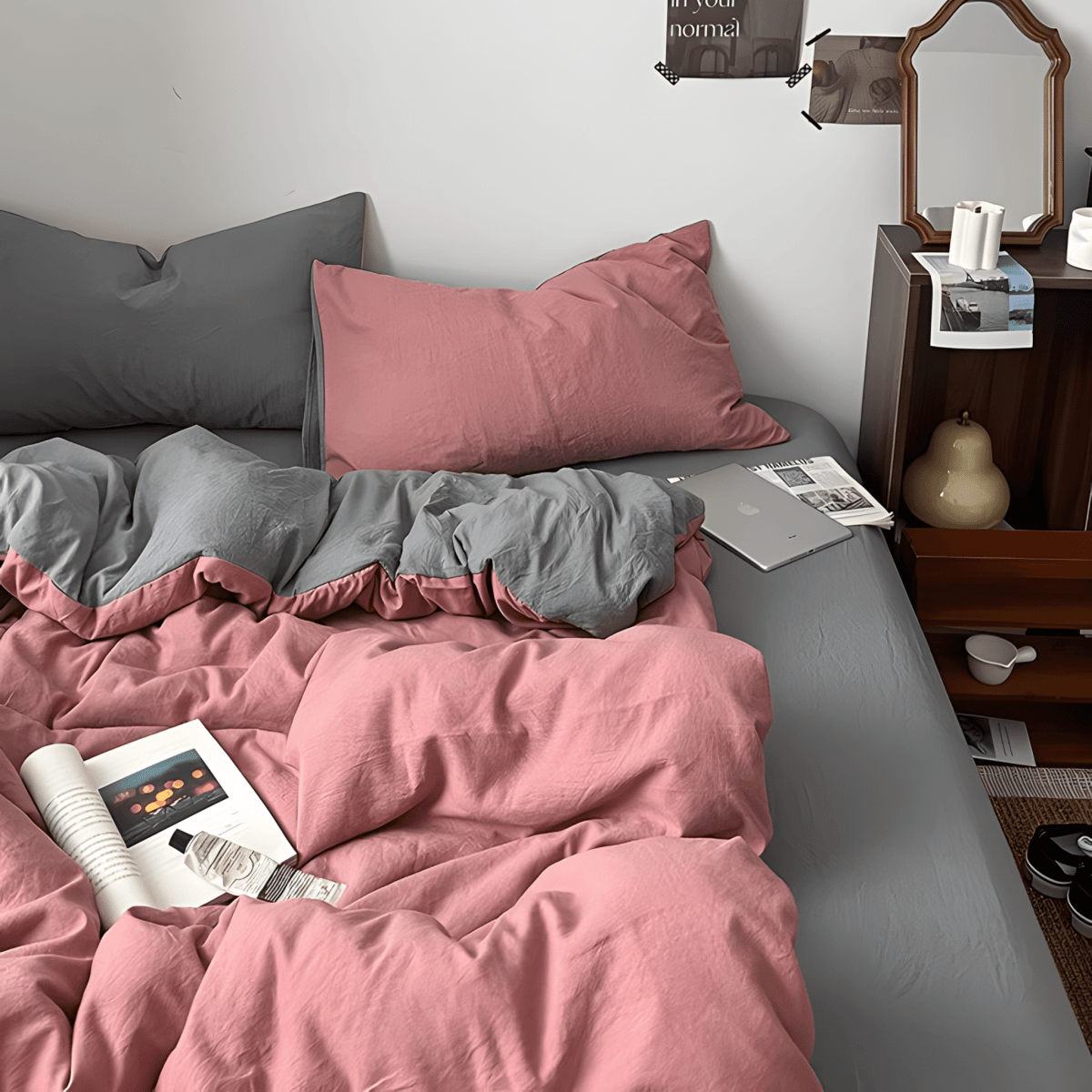 Two-Tone Cotton Bedding Set | Gray Base with Contrast Options - WhisperLinens