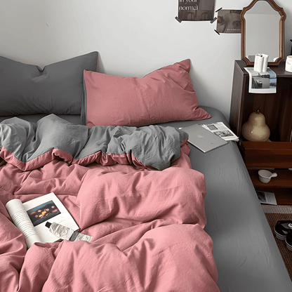 Two-Tone Cotton Bedding Set | Gray Base with Contrast Options - WhisperLinens
