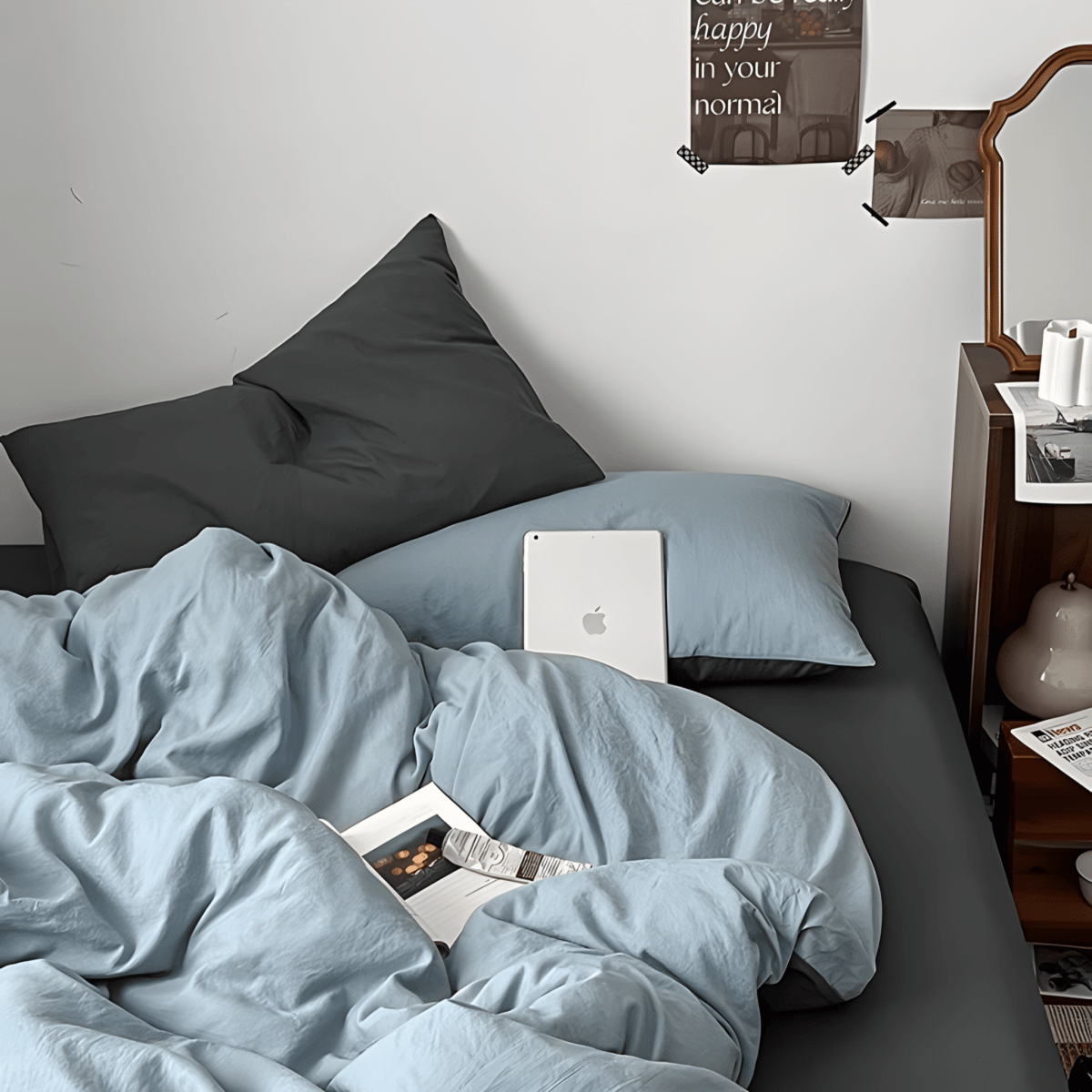 Two-Tone Cotton Bedding Set | Gray Base with Contrast Options - WhisperLinens