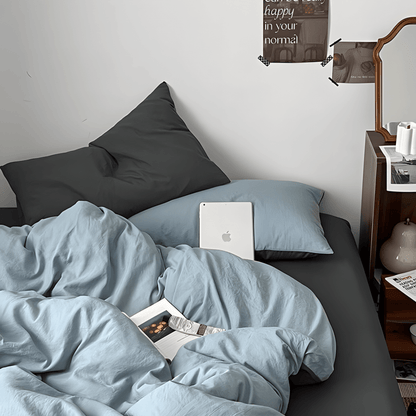 Two-Tone Cotton Bedding Set | Gray Base with Contrast Options - WhisperLinens