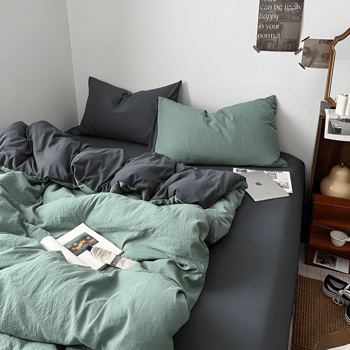 Two-Tone Cotton Bedding Set | Gray Base with Contrast Options - WhisperLinens