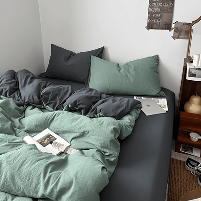 Two-Tone Cotton Bedding Set | Gray Base with Contrast Options - WhisperLinens