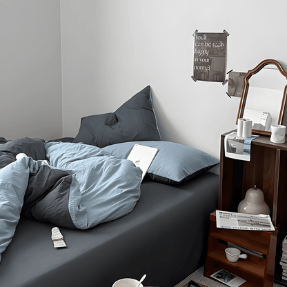Two-Tone Cotton Bedding Set | Gray Base with Contrast Options - WhisperLinens