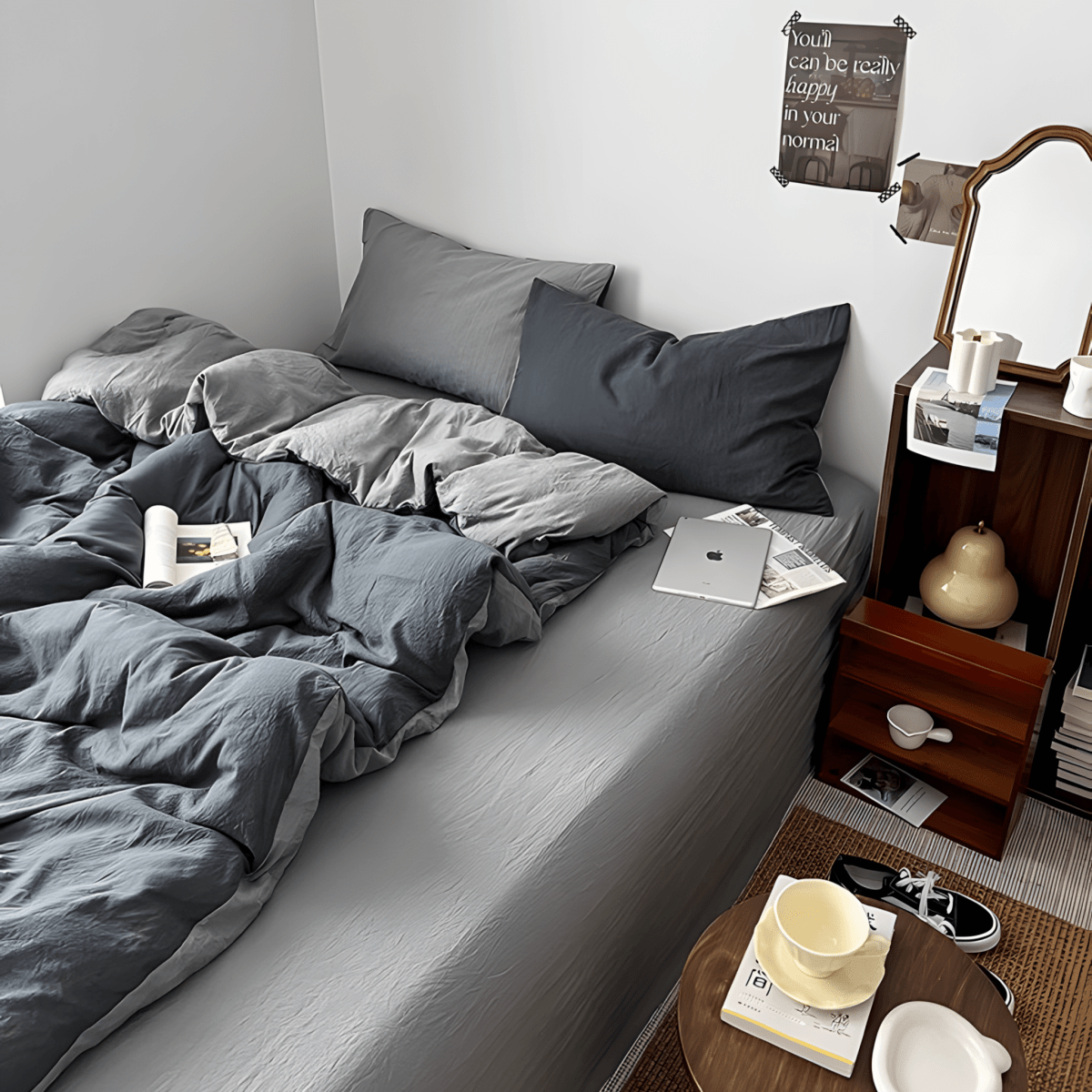 Two-Tone Cotton Bedding Set | Gray Base with Contrast Options - WhisperLinens