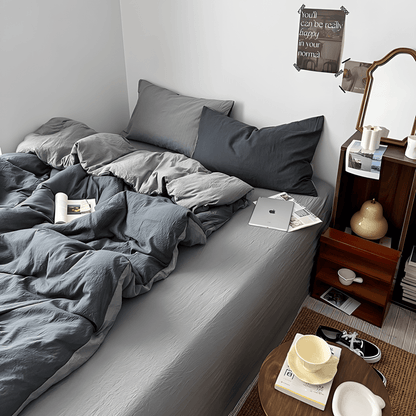 Two-Tone Cotton Bedding Set | Gray Base with Contrast Options - WhisperLinens