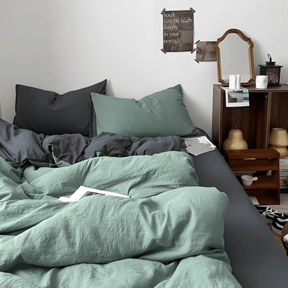 Green & Dark Gray Cotton Bedding Set