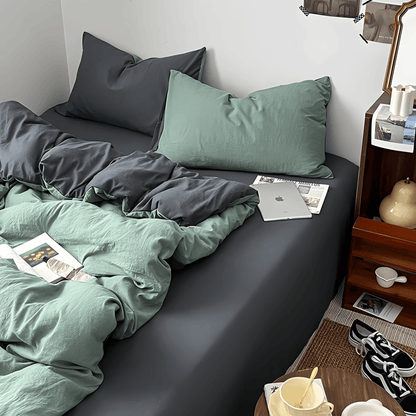 Two-Tone Cotton Bedding Set | Green Base with Contrast Options - WhisperLinens