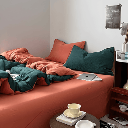 Two-Tone Cotton Bedding Set | Green Base with Contrast Options - WhisperLinens