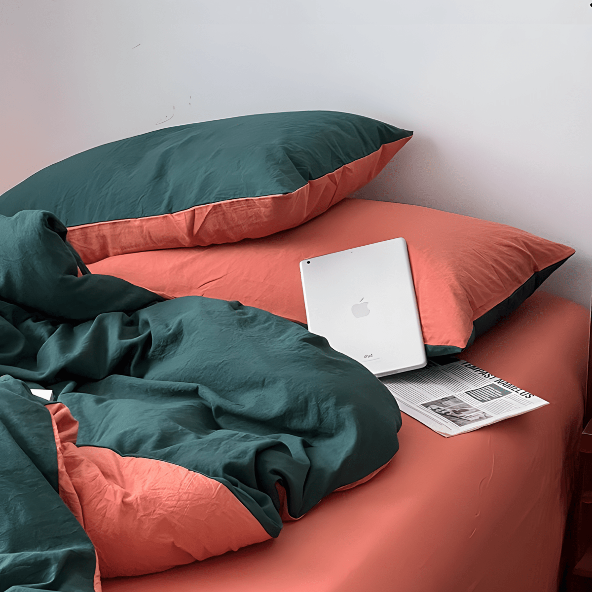 Two-Tone Cotton Bedding Set | Green Base with Contrast Options - WhisperLinens