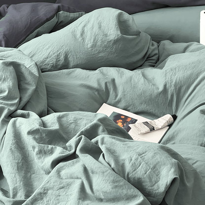 Two-Tone Cotton Bedding Set | Green Base with Contrast Options - WhisperLinens
