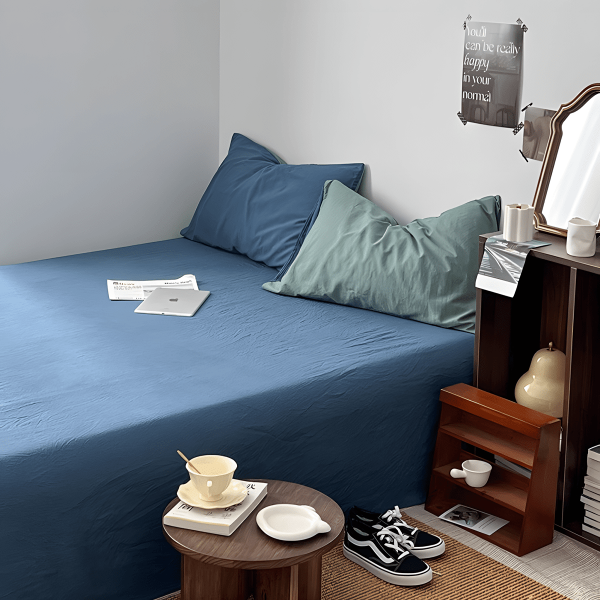 Green & Denim Blue Cotton Bedding Set