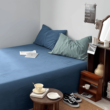 Green & Denim Blue Cotton Bedding Set