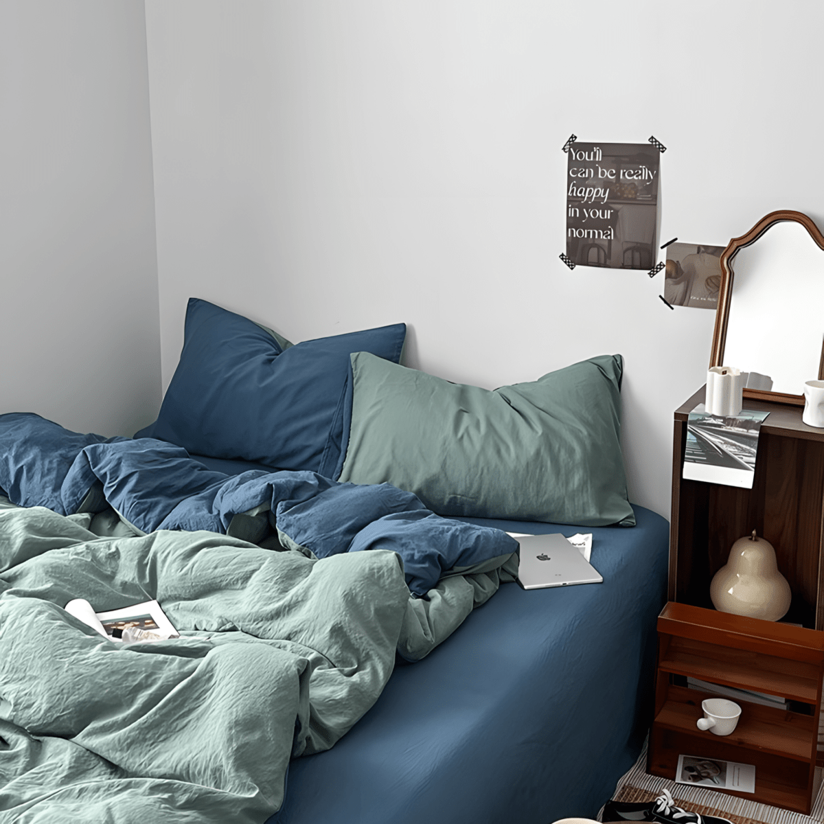 Two-Tone Cotton Bedding Set | Green Base with Contrast Options - WhisperLinens
