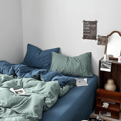 Two-Tone Cotton Bedding Set | Green Base with Contrast Options - WhisperLinens