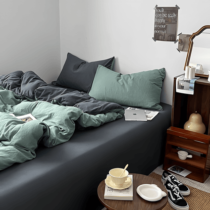 Green & Dark Gray Cotton Bedding Set