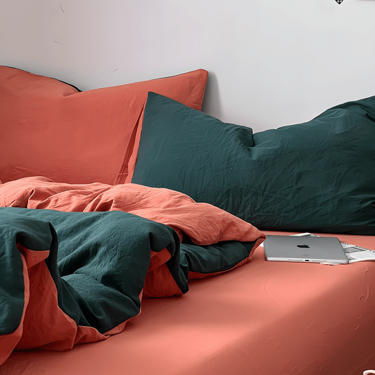 Two-Tone Cotton Bedding Set | Green Base with Contrast Options - WhisperLinens