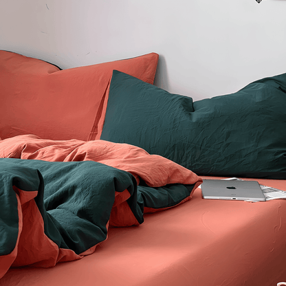 Two-Tone Cotton Bedding Set | Green Base with Contrast Options - WhisperLinens