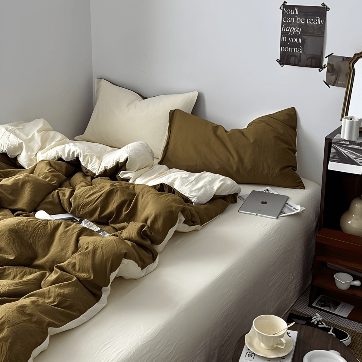 Two-Tone Cotton Bedding Set | Green Base with Contrast Options - WhisperLinens