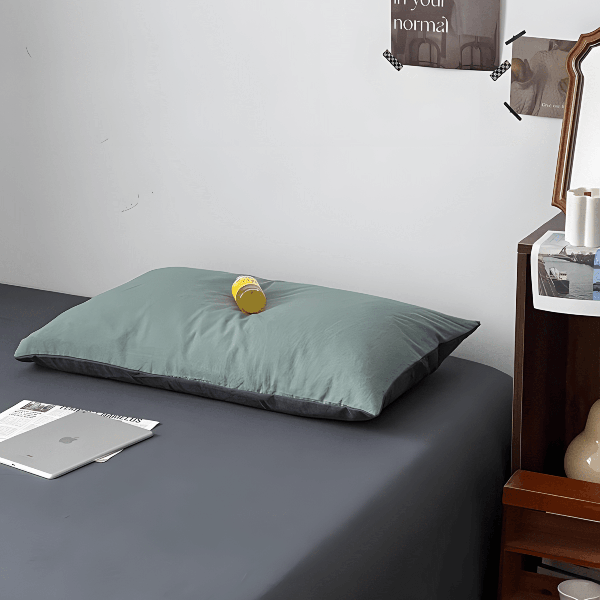 Green & Dark Gray Cotton Bedding Set