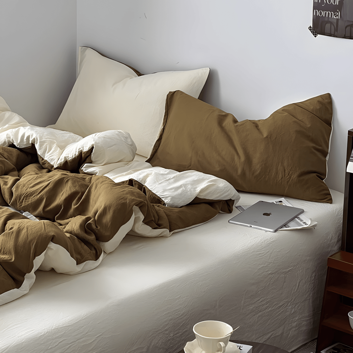 Green & Soft White Cotton Bedding Set
