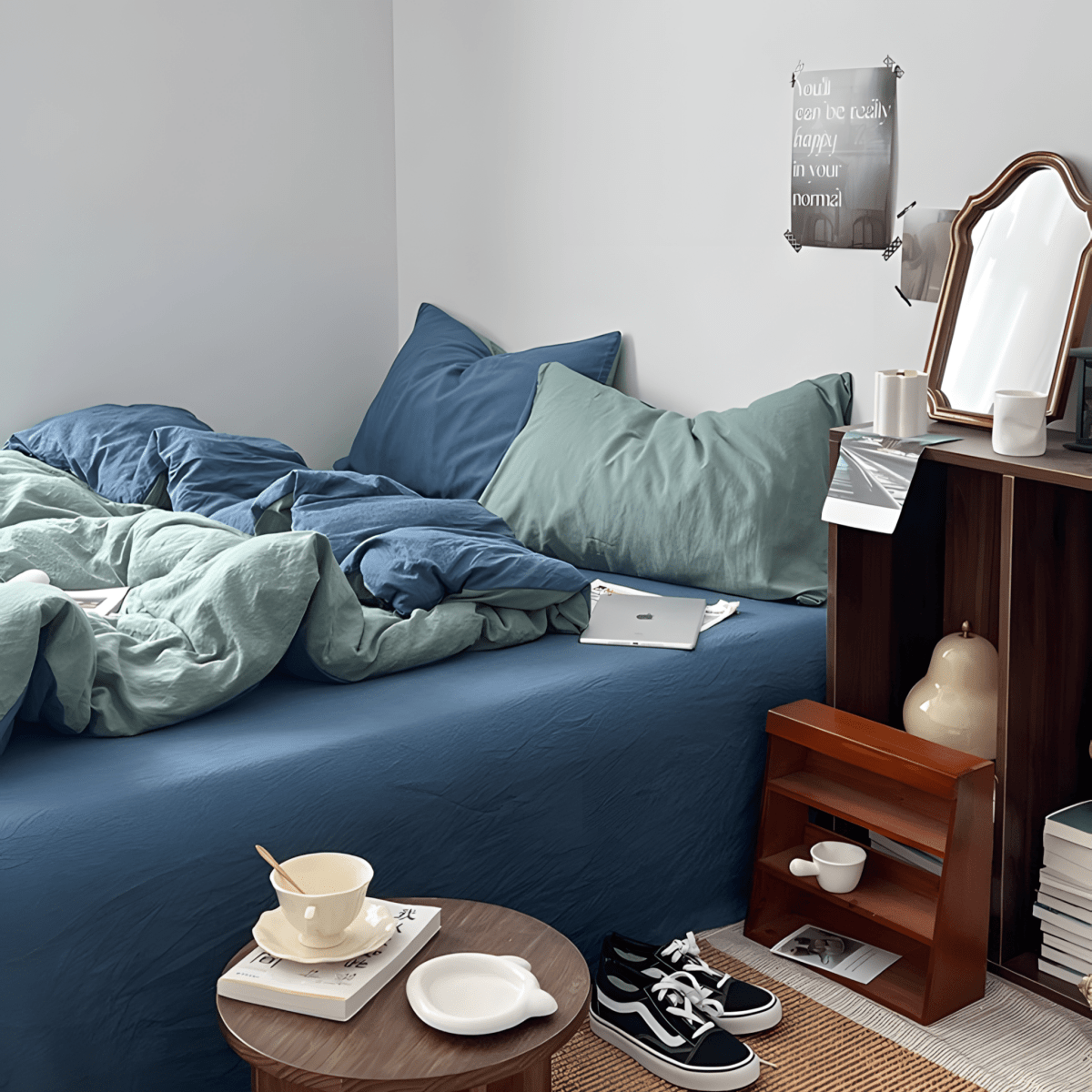 Two-Tone Cotton Bedding Set | Green Base with Contrast Options - WhisperLinens