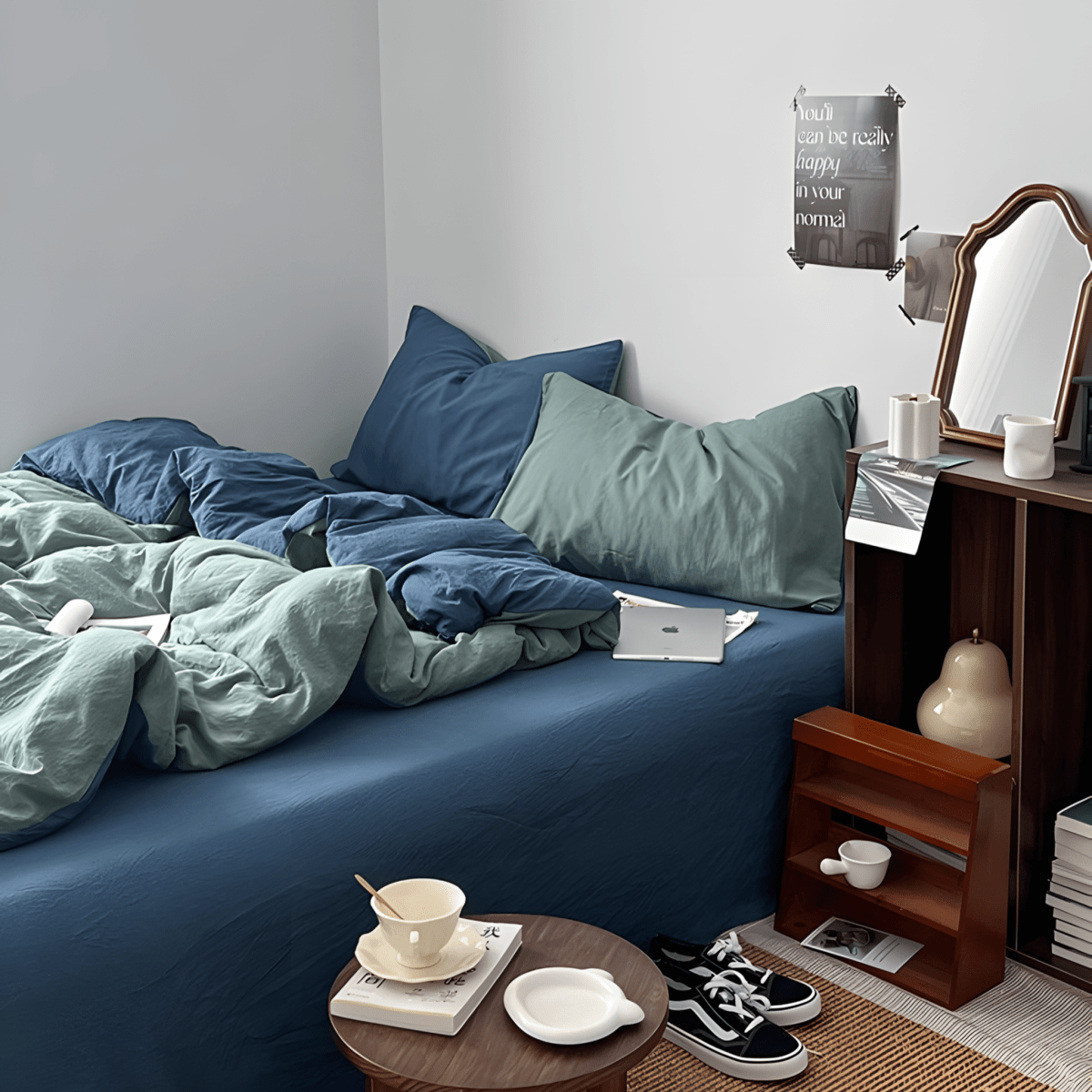 Two-Tone Cotton Bedding Set | Green Base with Contrast Options - WhisperLinens