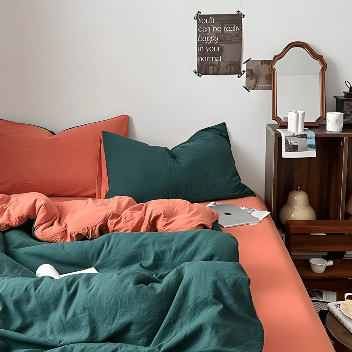 Green & Orange Cotton Bedding Set