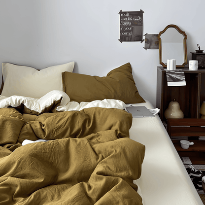 Two-Tone Cotton Bedding Set | Green Base with Contrast Options - WhisperLinens