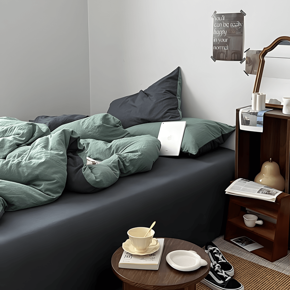 Two-Tone Cotton Bedding Set | Green Base with Contrast Options - WhisperLinens